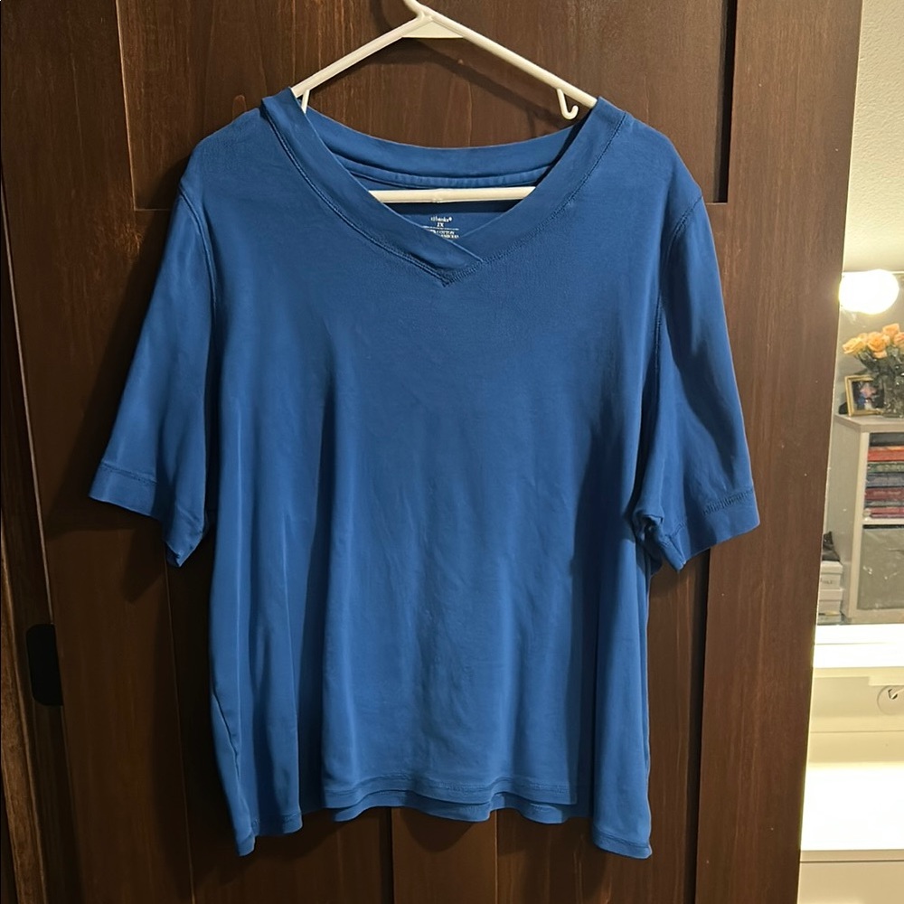Women's Oversized Blue V-Neck Top